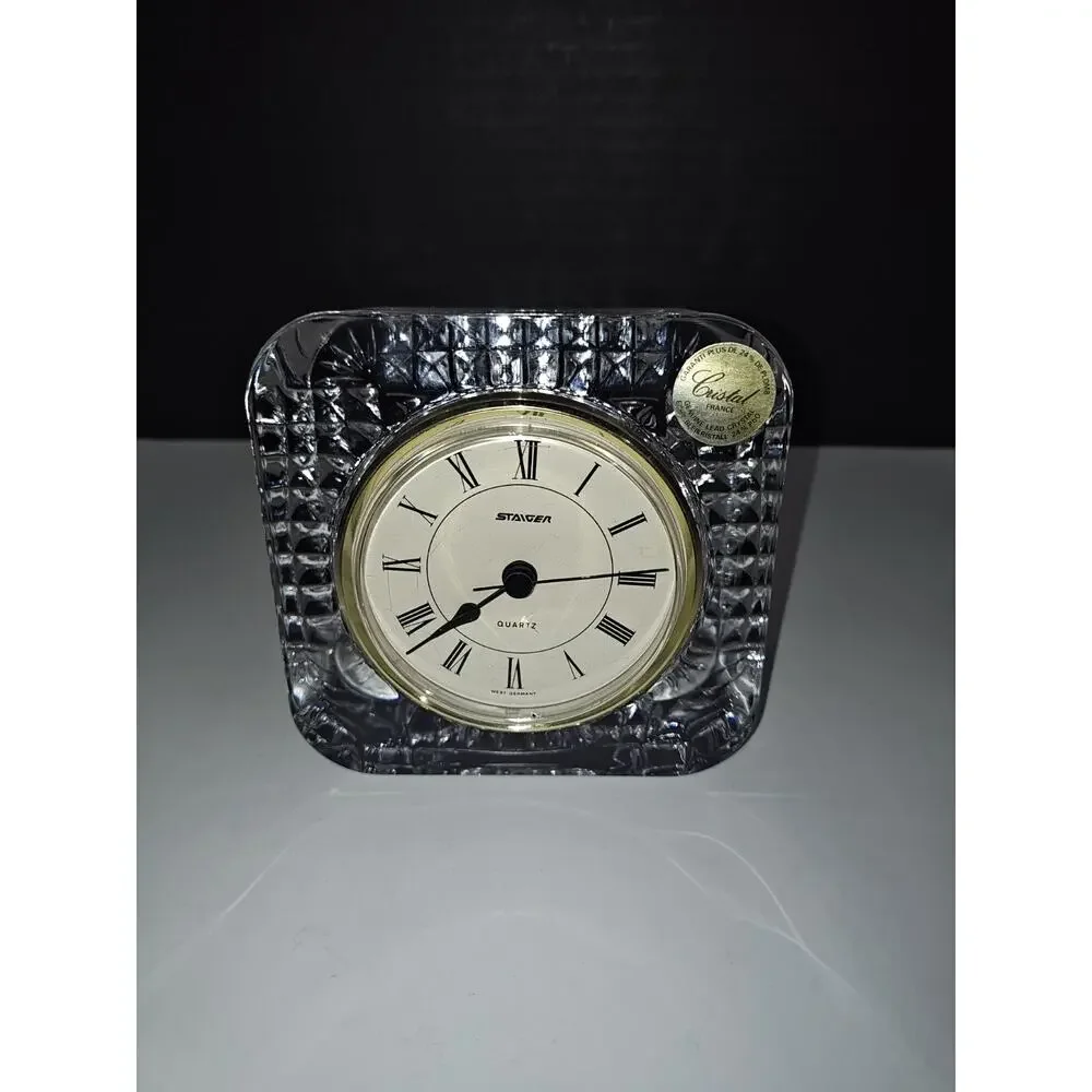STAIGER Vintage West Germany Quartz France Lead Crystal Mantel Desk Clock 24%PbO